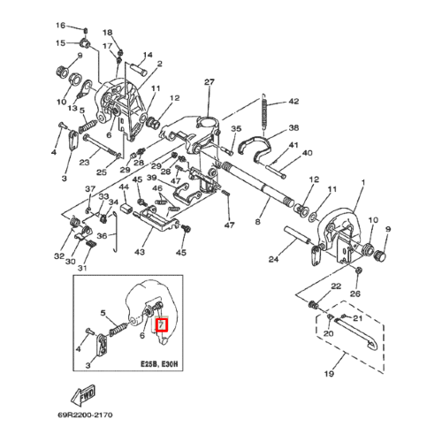 Болт зажима струбцины подвески Yamaha 25-30 (Yamaha)