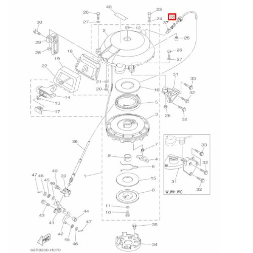 Пружина стопора ручного стартера Yamaha 25-30 (YUELANG)