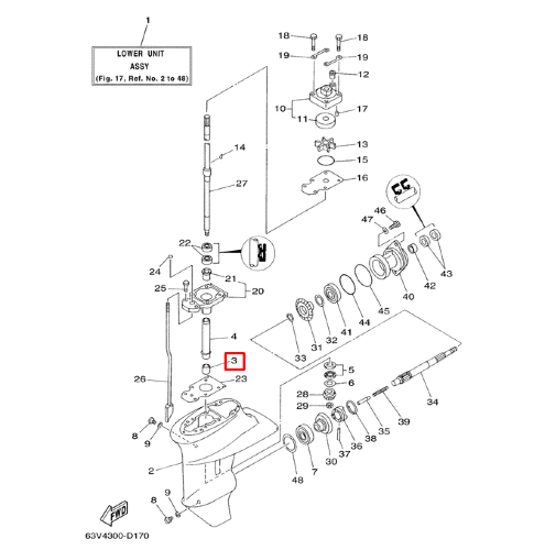 Подшипник торсионного вала игольчатый Yamaha 9.9-15, F8-20 (PREMARINE2)