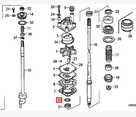 Кольцо уплотнительное помпы Honda BF90-150 (91359-MB0-000) (Honda)