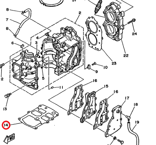 Прокладка под блок Yamaha 9,9-15D OLD (KACAWA)