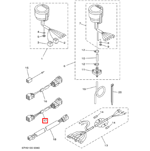 Кабель прибора трима и тахометра Yamaha F80-115 (8метров) (Premarine)